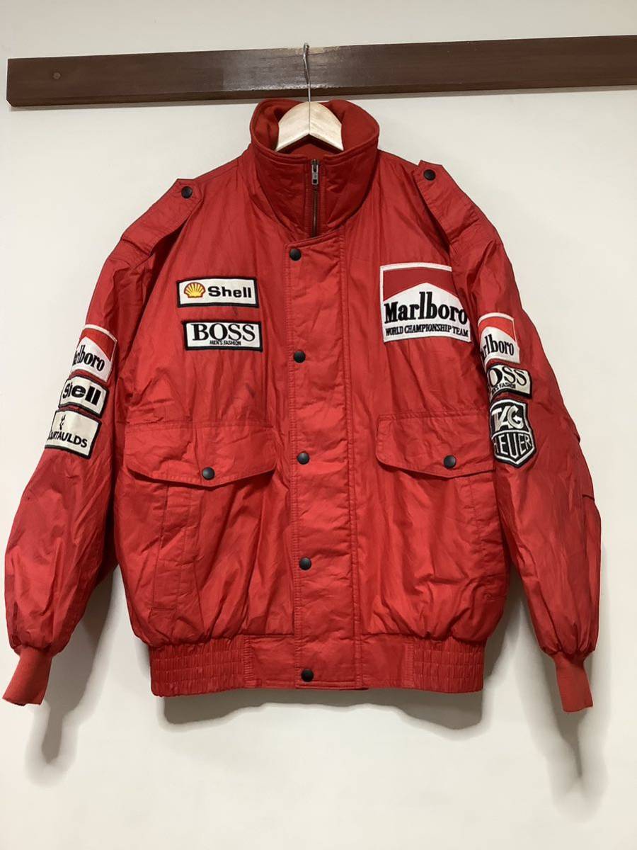 か1316 Marlboro マルボロ 90's WORLD CHAMPIONSHIP TEAM ビンテージ ライダースジャケット ジャンパー L レッド 中綿入り NACIONAL_画像1