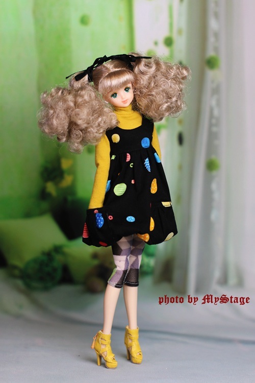  doll clothes 2212-114 high‐necked long sleeve T yellow color border (momoko/ Jenny etc. 1/6 doll for )