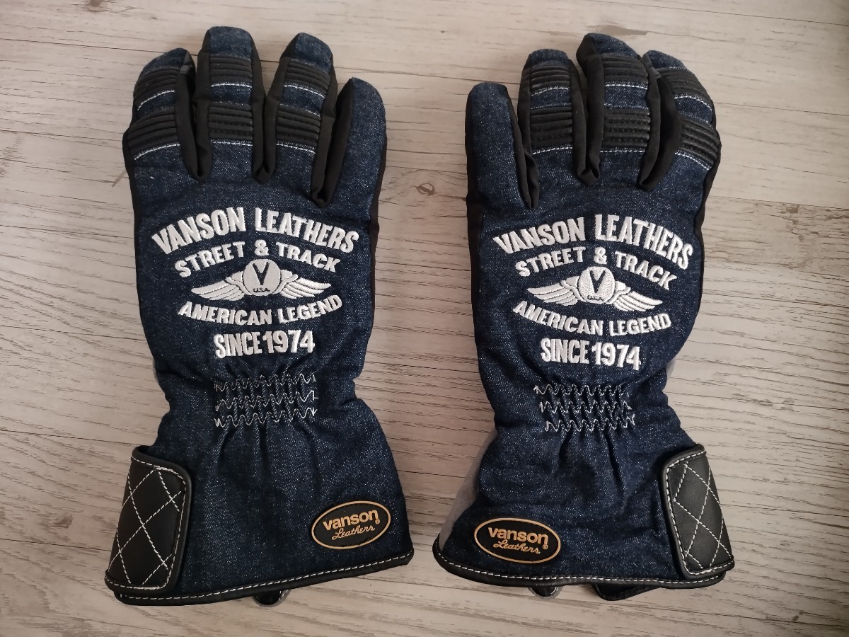 VANSON LEATHERS STREET＆TRACK バイク グローブ Mサイズ　手袋 防寒 男女兼用　ネイビー_画像1