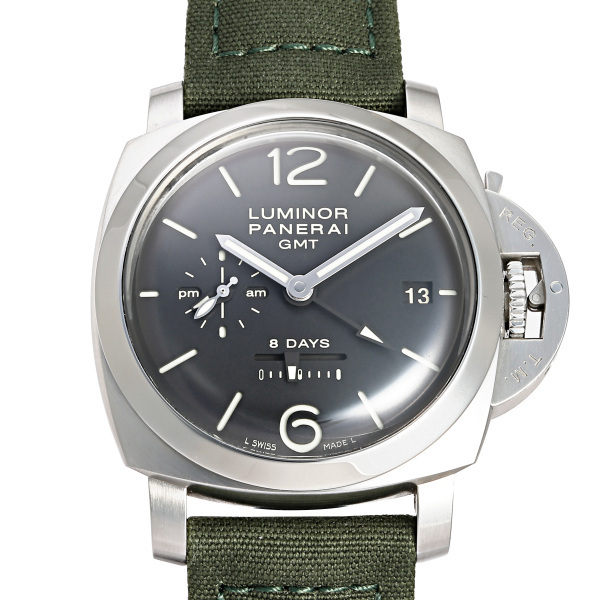 パネライ PANERAI ルミノール1950 8デイズ GMT PAM00233 シルバー/ブラック文字盤 中古 腕時計 メンズ
