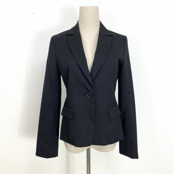 A2011 ナチュラルビューティーベーシック スーツセット ウール 黒 NATURAL BEAUTY BASIC テーラードジャケット ひざ丈スカート L_画像2