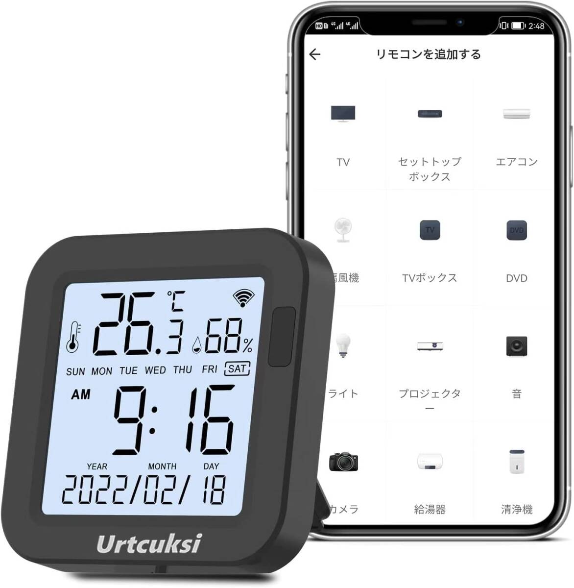 Urtcuksi スマート Wi-Fi 赤外線スマートリモコン温湿度センサー機能付 Alexa/Google Assistant/Siriアシスタントと連携させることができるの画像1