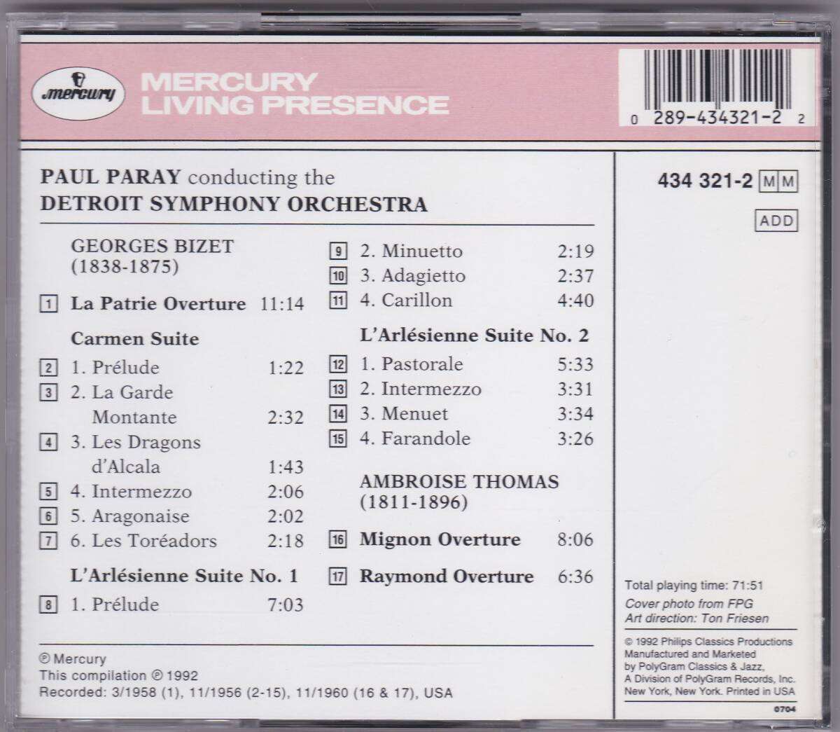 ♪Mercury初期米盤♪ポール・パレー　ビゼー　カルメン、アルルの女組曲　全面アルミ・銀圏盤　Made In USA_画像2