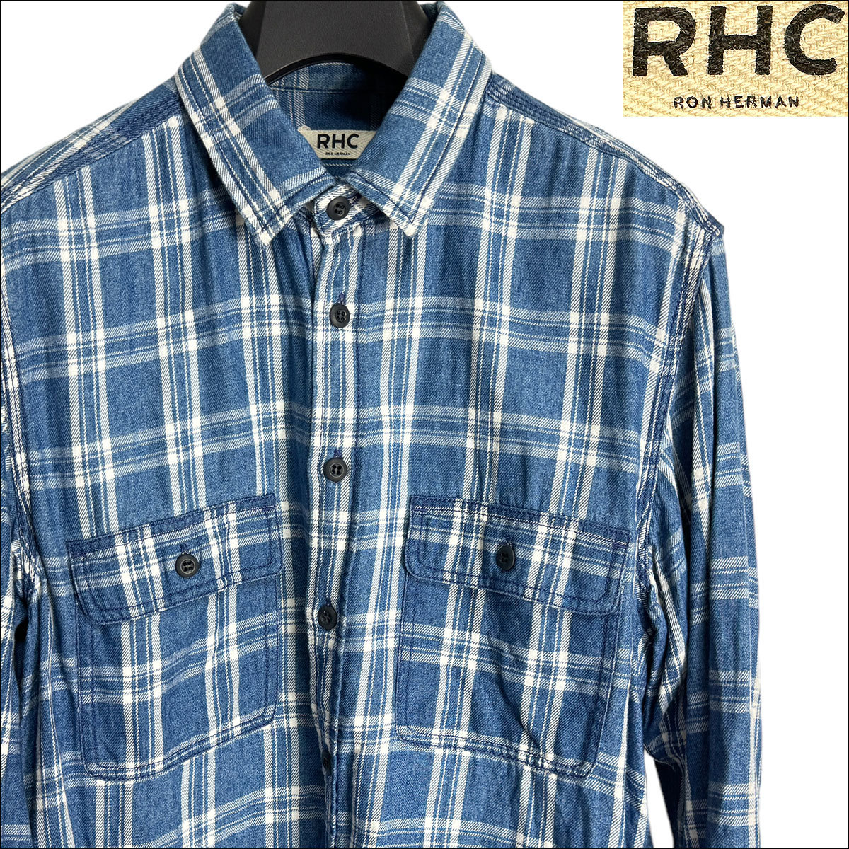残りわずか】 チェック柄シャツ Ron RHC 美品 J6185 ブルー系 ロン