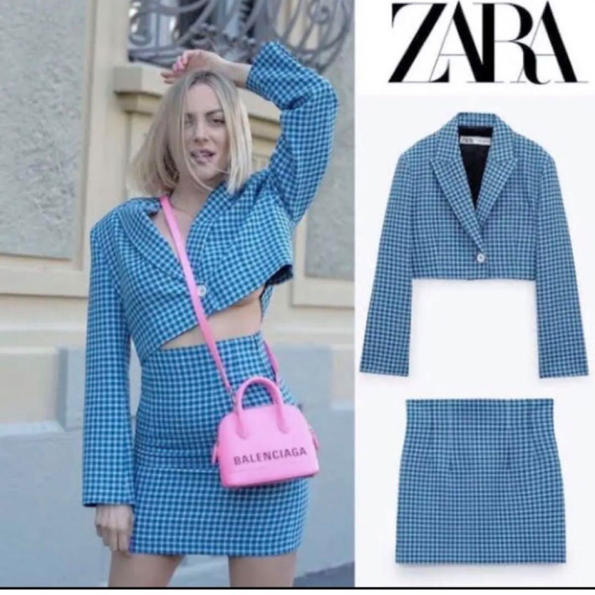 美品　ZARA チェック柄 クロップド ザラ ショート丈 ジャケット チェック柄