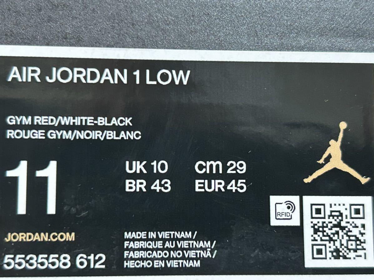 29cm US11 新品未使用 Nike Air Jordan 1 Low Bred Toe GYM RED 553558-612 ジョーダン ロー ブレッド トゥ ジムレッドの画像8