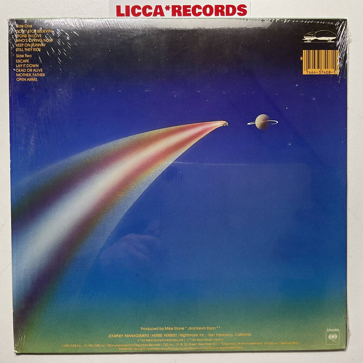 *LPレコード Journey Escape US 1981 ORIGINAL Columbia TC37408 MASTERDISK w/INNER 美盤 シュリンク ハイプステッカー LICCA*RECORDS 441_画像2