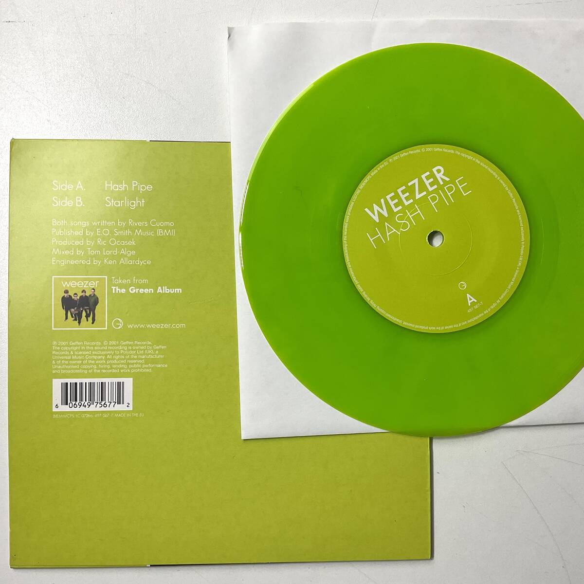 未使用新品 LIMITED *7“ EPレコード WEEZER HUSH PIPE Green Vinyl Numbered UK 2001 ORIGINAL Geffen Records 4975677 LICCA*RECORDS 084_画像2