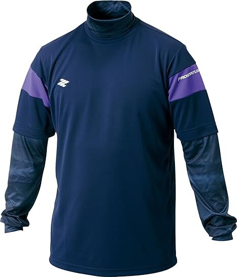  ZETT(ゼット) 野球用 プロステイタス Tシャツ ハイネック 長袖 重ね着風 BOT171LT ネイビー×パープル(2974) Sサイズ ゆ028の画像1
