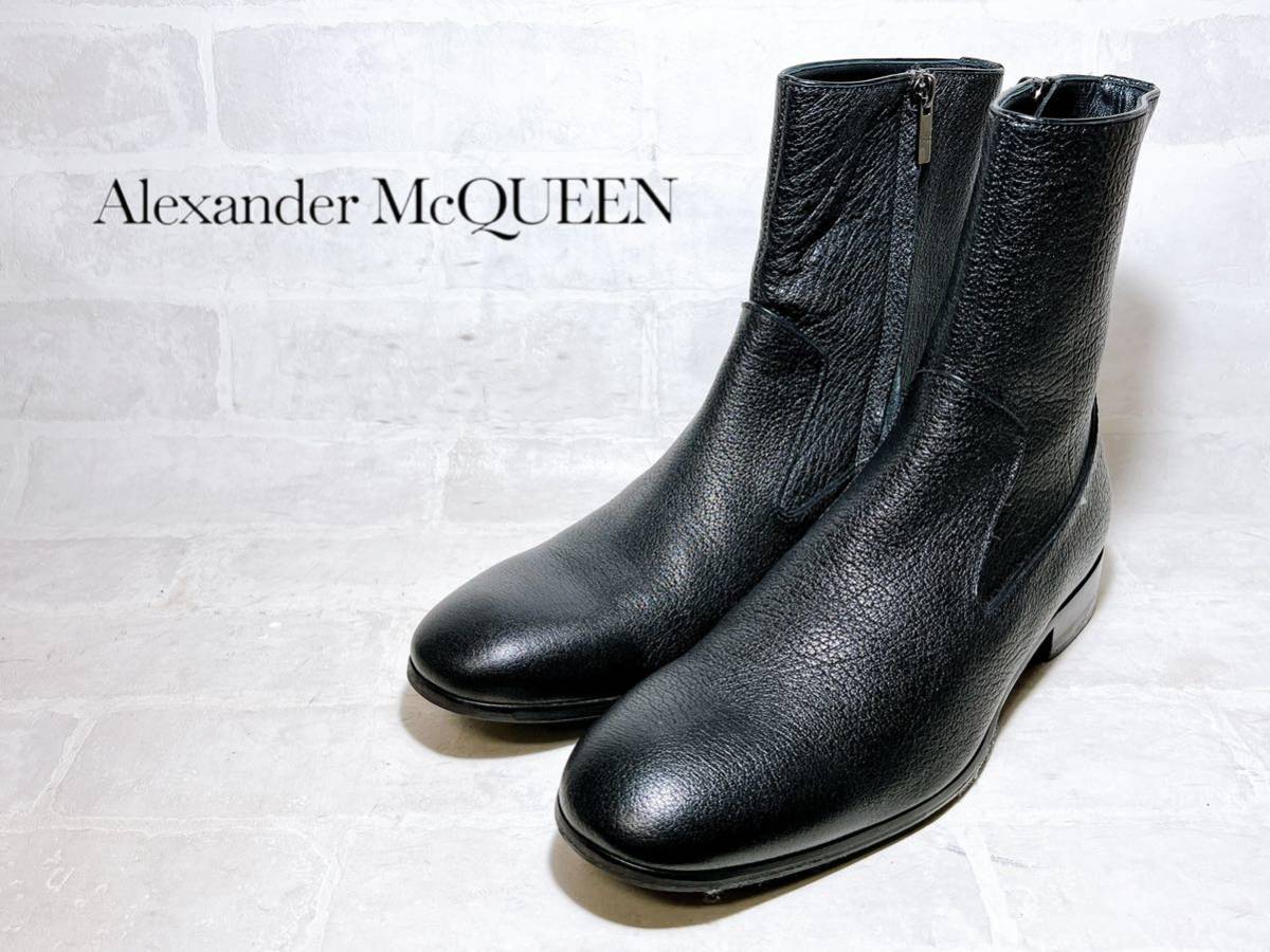 イタリア製【極美品】Alexander McQueen アレキサンダーマックイーン 最高級 サイドジップブーツ 本革 レザー 黒  40（約25cm）メンズ