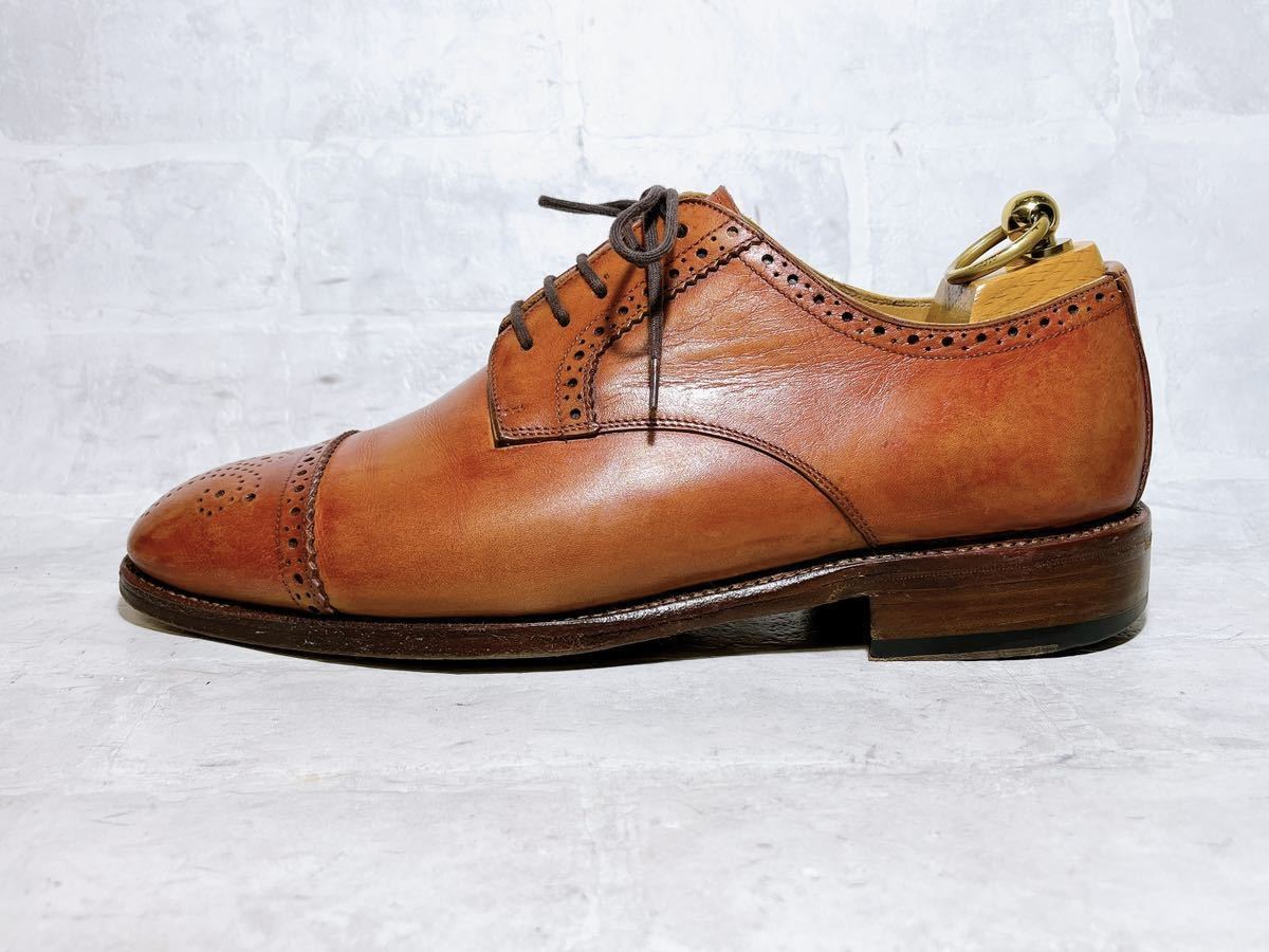 スペイン製高級靴◆MEERMIN メルミン 高級 セミブローグ ビジネスシューズ 本革 レザー 茶 UK6（約24.5cm）高級紳士靴