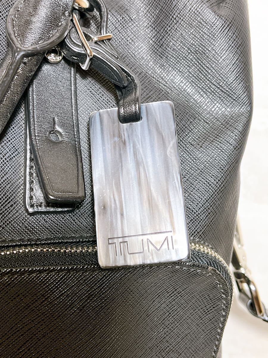 数回使用【極美品】TUMI トゥミ 高級 2way ビジネスバッグ ブリーフケース レザー×PVC 黒 ブラック◆プレート付き 正規品!!