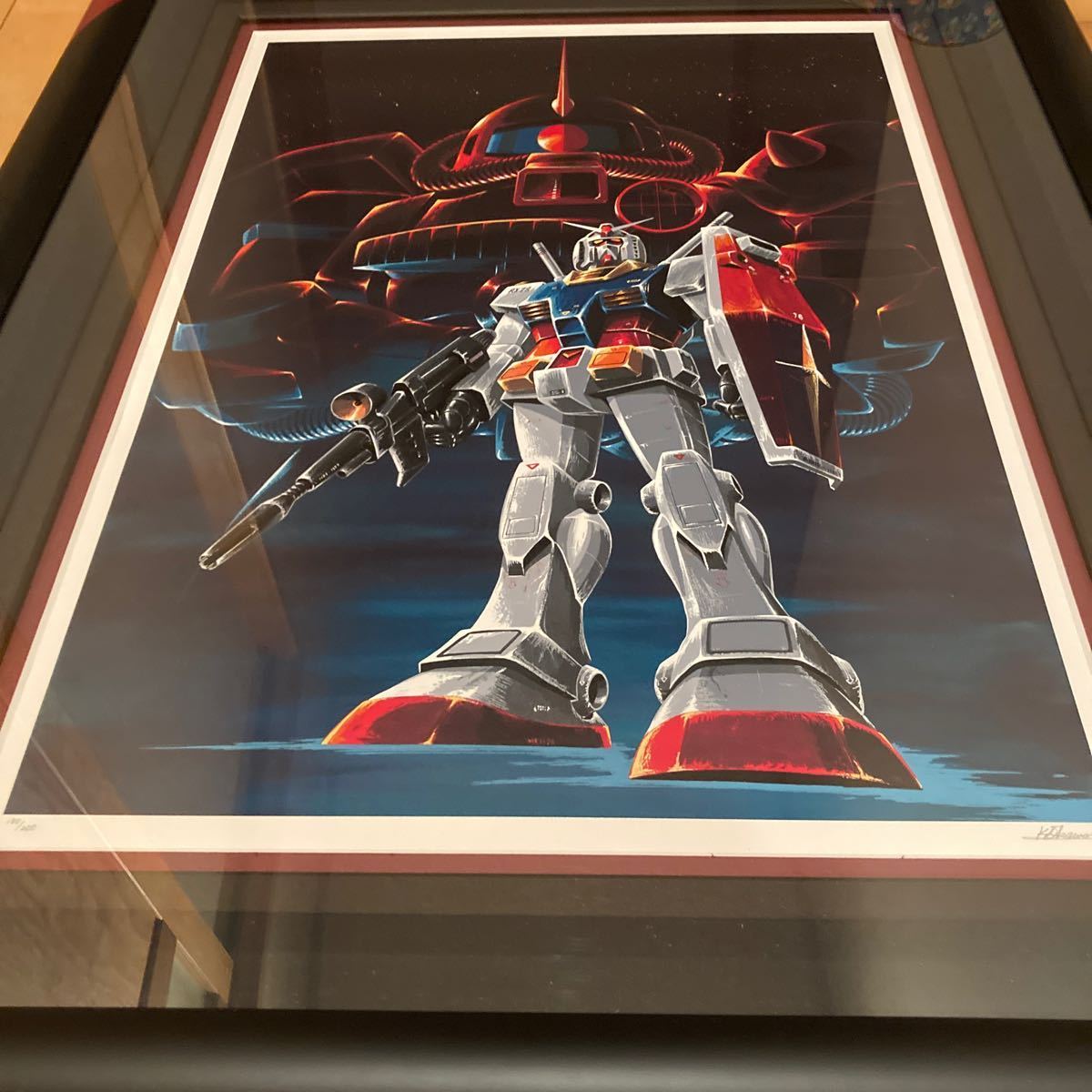 機動戦士ガンダム 大河原邦男 シルクスクリーン 原画 好敵手 シリアル 180/200 絵画 共布付き 額装 の画像7