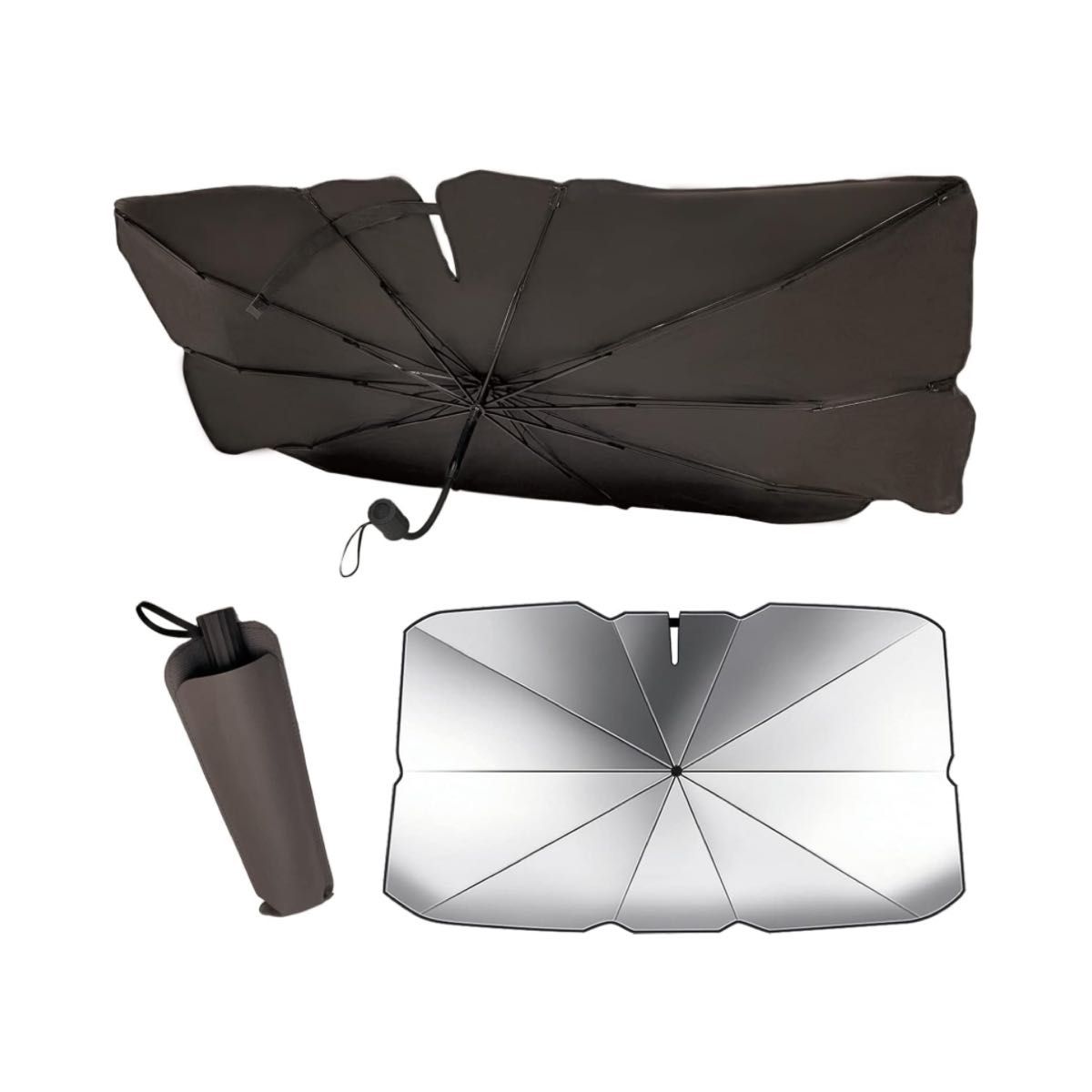 車用 サンシェード 遮熱 フロントガラス用 傘型 傘式 収納袋付き 黒 ブラック  