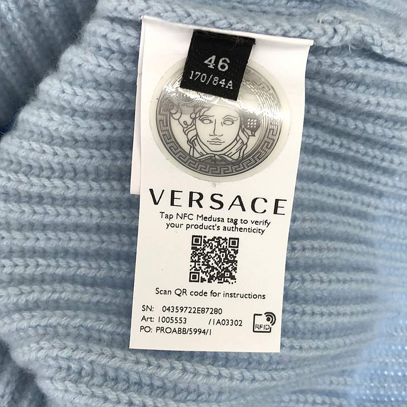 【美品】 FENDI / フェンディ | 2021 | × Versace Fendace Cut Out Jumper ニット | 46 | ライトブルー/ピンク | メンズ_画像8