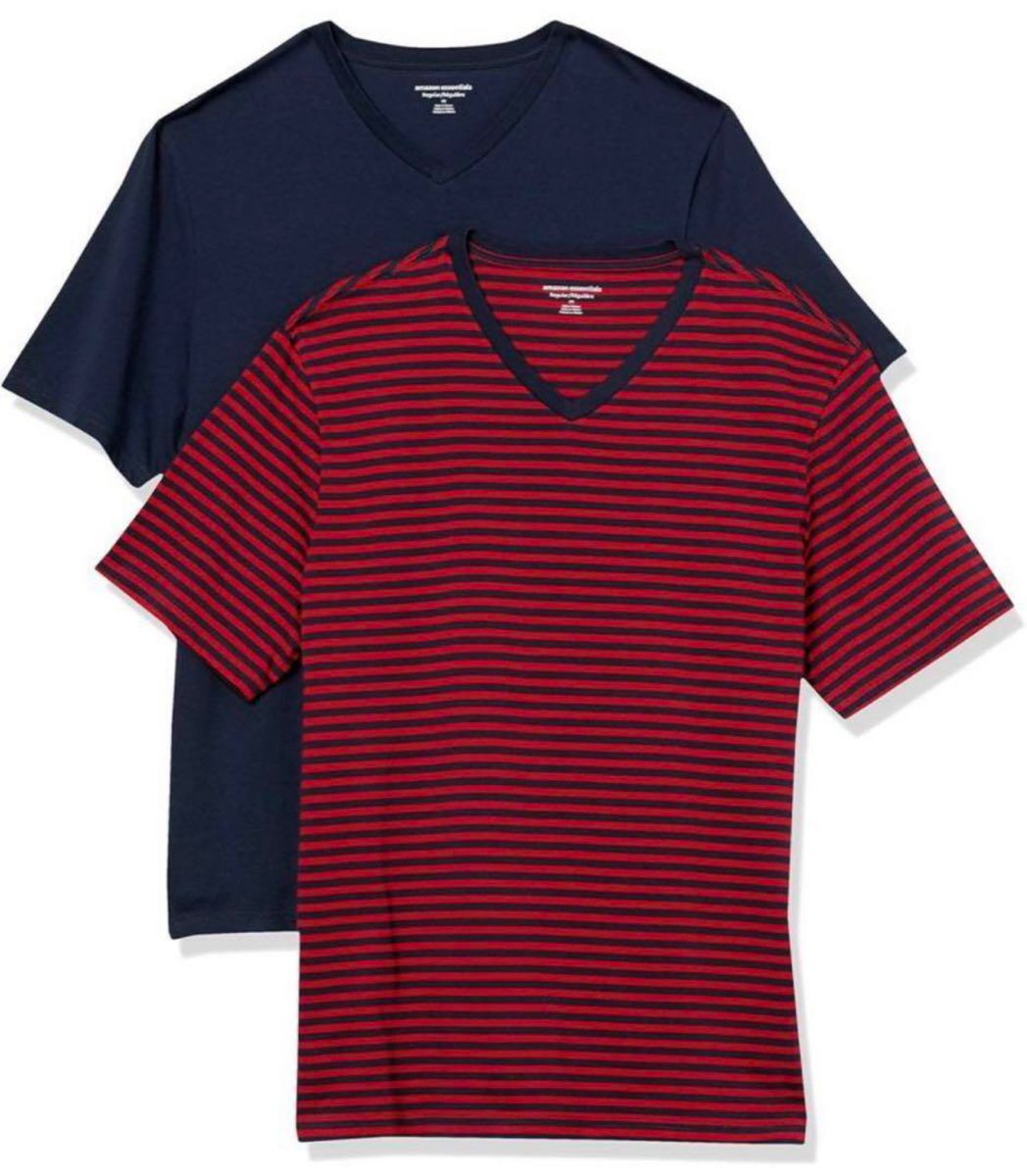 Tシャツ Vネック 2枚組 レギュラーフィット 半袖 メンズ カジュアル 半袖Tシャツ ボーダー