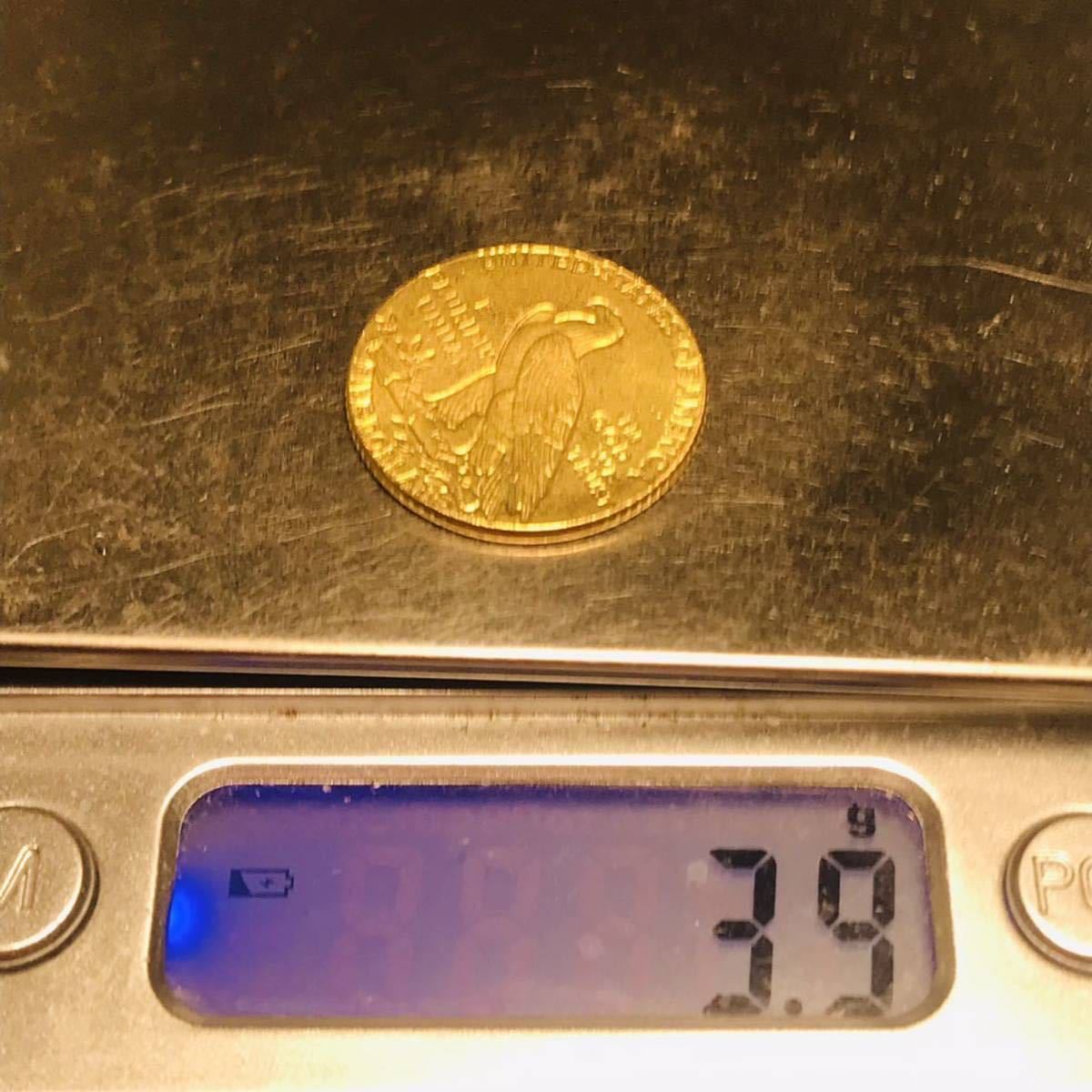 1円スタート〜古銭 アメリカ インディアンヘッド 5ドル金貨 1908年　イーグル　小型金貨_画像5