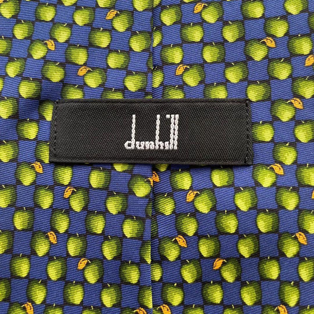 dunhill ダンヒル ネクタイ 紺 黄緑 黄色 小さい 青リンゴ 総柄シルク_画像10