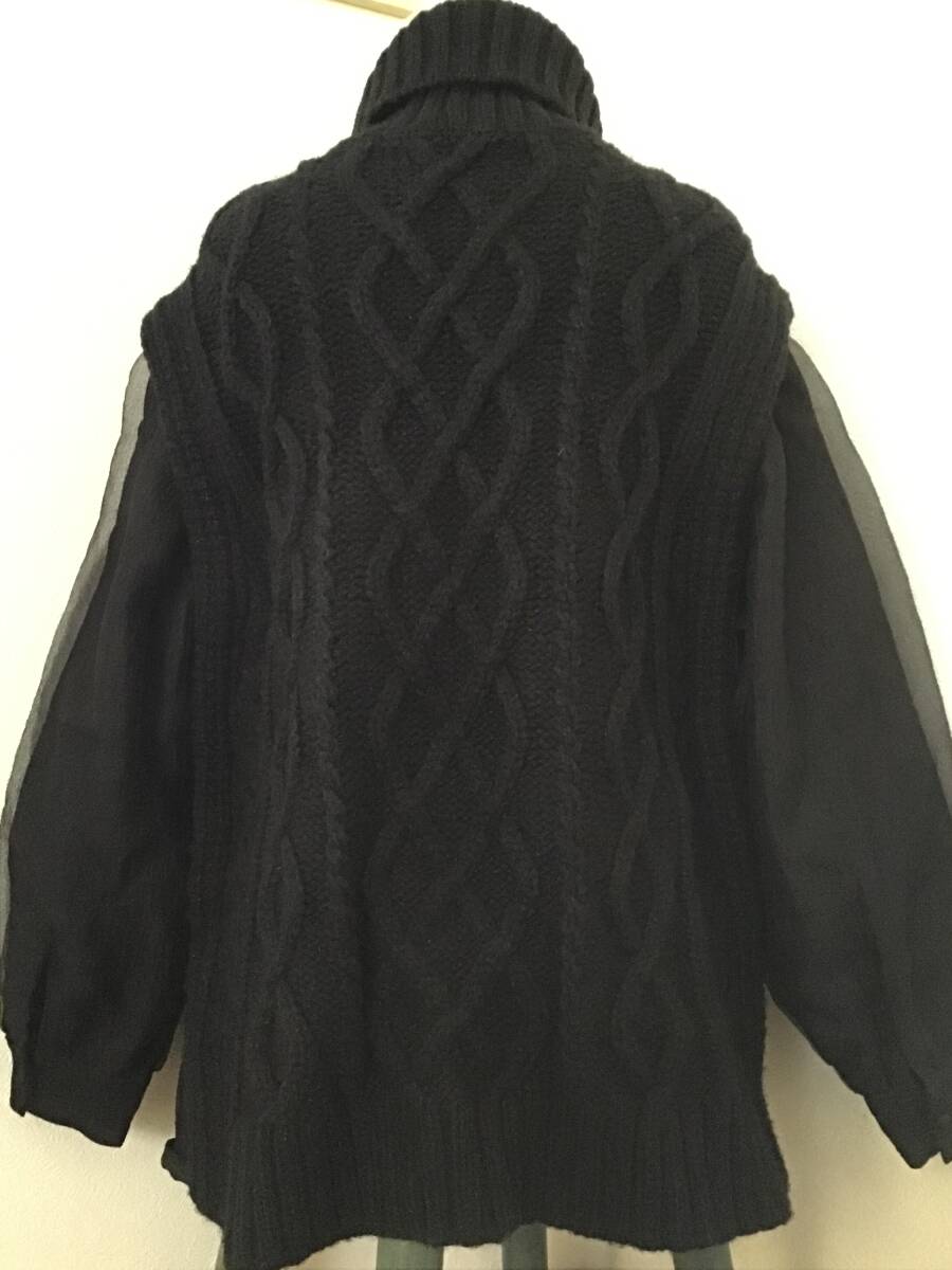 AMERI ヴィンテージ ニット デザイン セーター 模様編み ブラック タートル 異素材 フリーサイズ (^^) _画像3