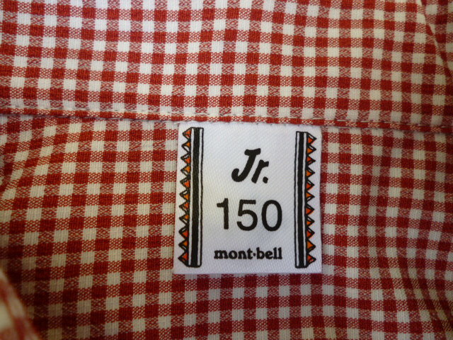 mont-bell モンベル  シャツ 赤ギンガムチェック 機能素材 速乾性通気性 ウイックロン製  Jr.１５０の画像4