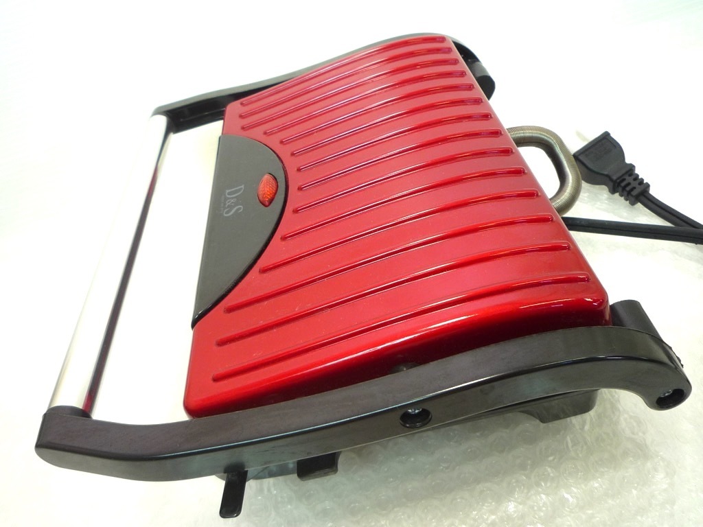 D&S ディーアンドエス パニーニメーカー レッド 赤 Red フッ素加工プレート 2枚焼き ホットサンド 調理器具 カフェタイム ブランチ お買得の画像3
