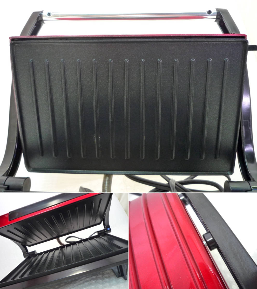 D&S ディーアンドエス パニーニメーカー レッド 赤 Red フッ素加工プレート 2枚焼き ホットサンド 調理器具 カフェタイム ブランチ お買得の画像7