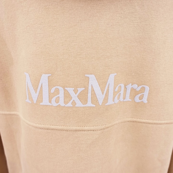 マックスマーラ レジャー MaxMara LEISURE ロング パーカー フーディー ワンピース フード ロゴ プリント スウェット L ベージュ a153_画像6