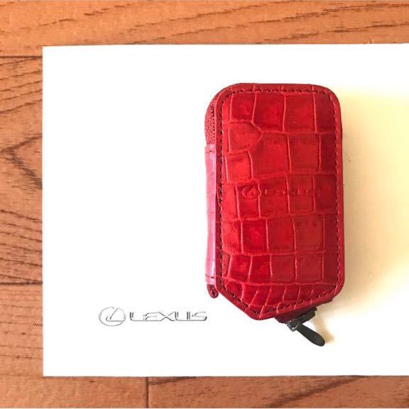 ■新品同様■ レクサス LEXUS 純正『スマートキーケース』正規品 本革 クロコ調 ブラック Cタイプ レッド 赤 送料無料！