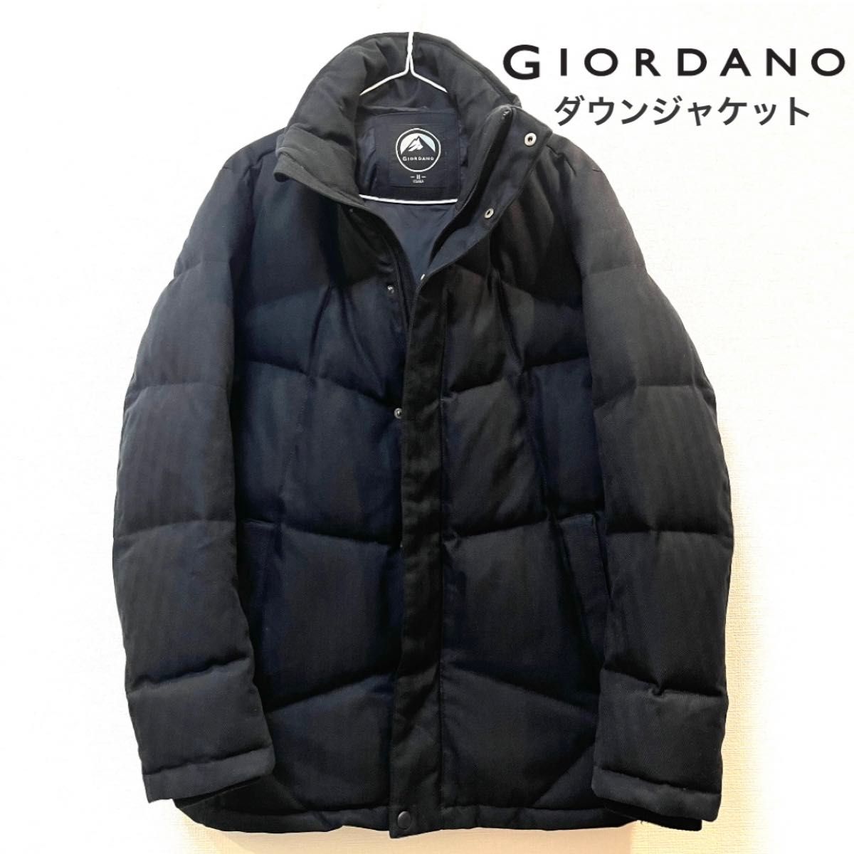 【美品】GIORDANO(ジョルダーノ) ツイード素材ダウンジャケット ブラック 黒 アウター コート ブルゾン ハイネック