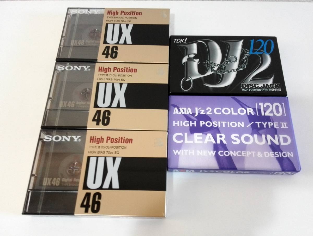 [ジャンク品/5個]　カセットテープ「ソニー UX46」「TDK DJ2 120」「AXIA J’z2 COLOR 120」_画像1