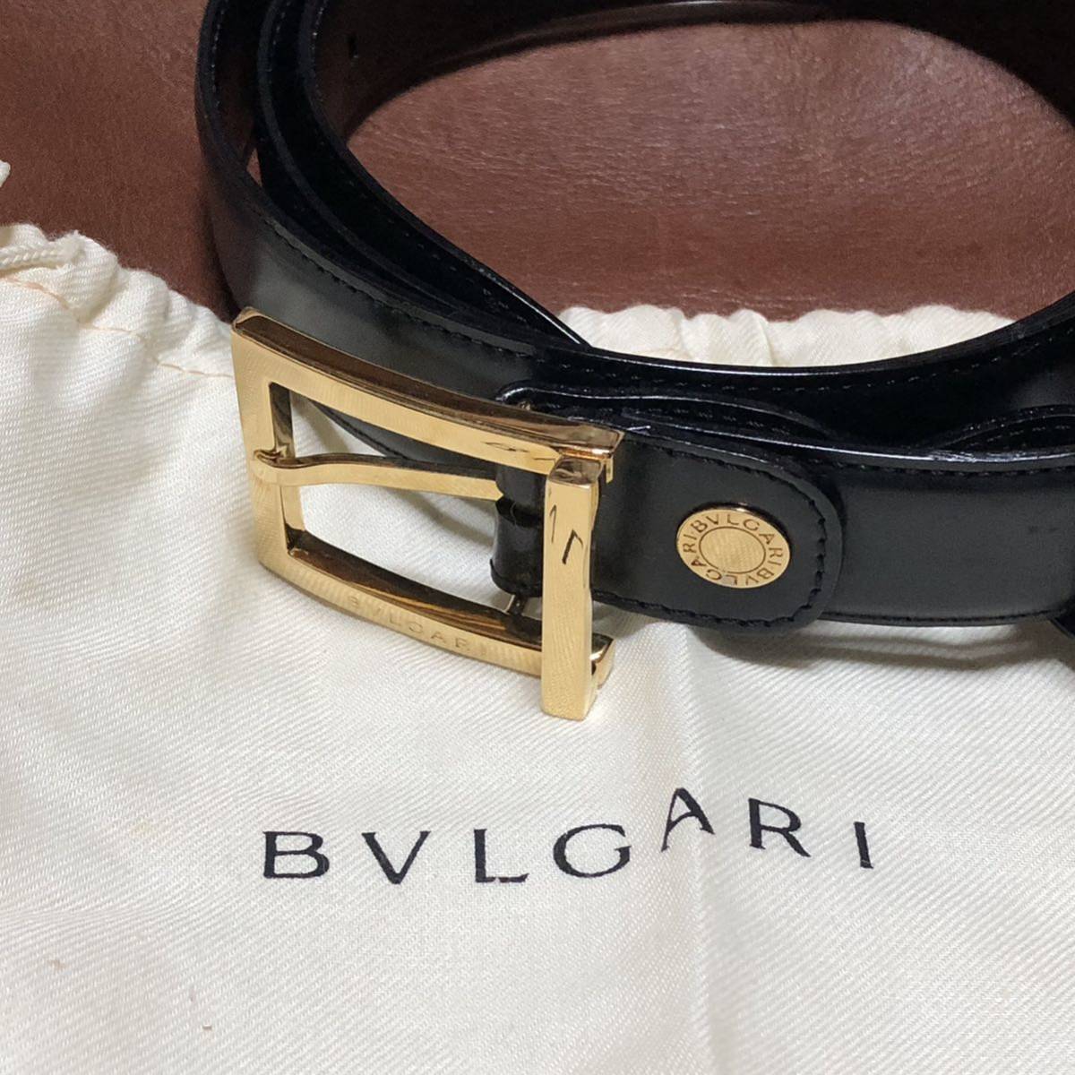 未使用品◆BVLGARI ブルガリ ベルト レザー ブラック ゴールド金具 メンズ 紳士_画像1