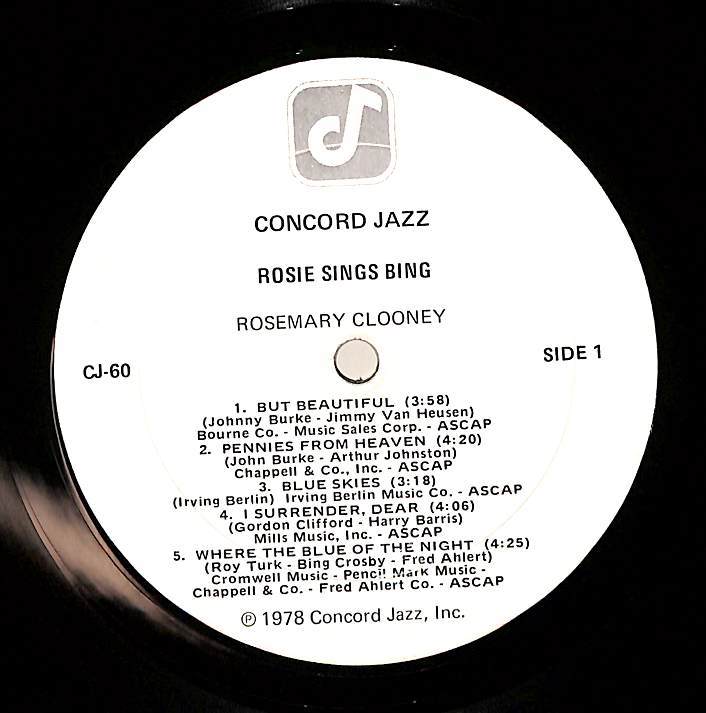 A00582426/LP/ローズマリー・クルーニー「Rosie Sings Bing(1978年：CJ-60)」_画像3