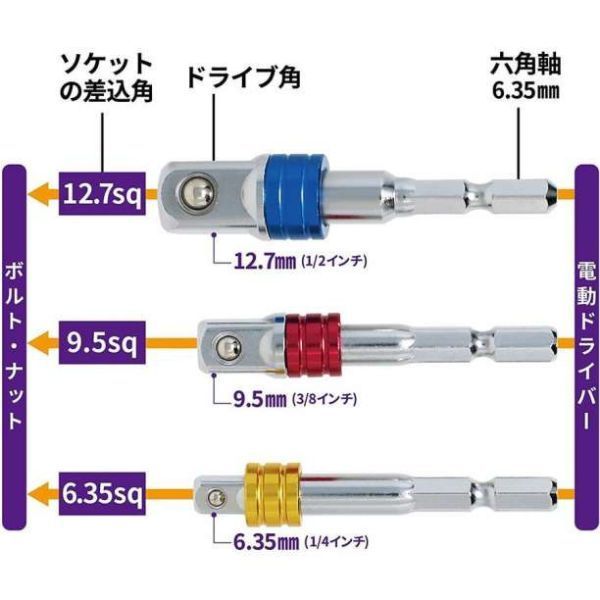 ソケットアダプター シルバー 3本組 L型 ソケットアダプター セット 2_画像3