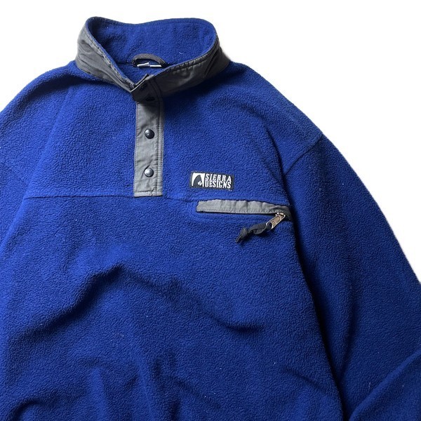  outdoor! 90s USA made SIERRA DESIGNS sierra design pull over snap T fleece jacket blue navy blue navy blue L men's rare 