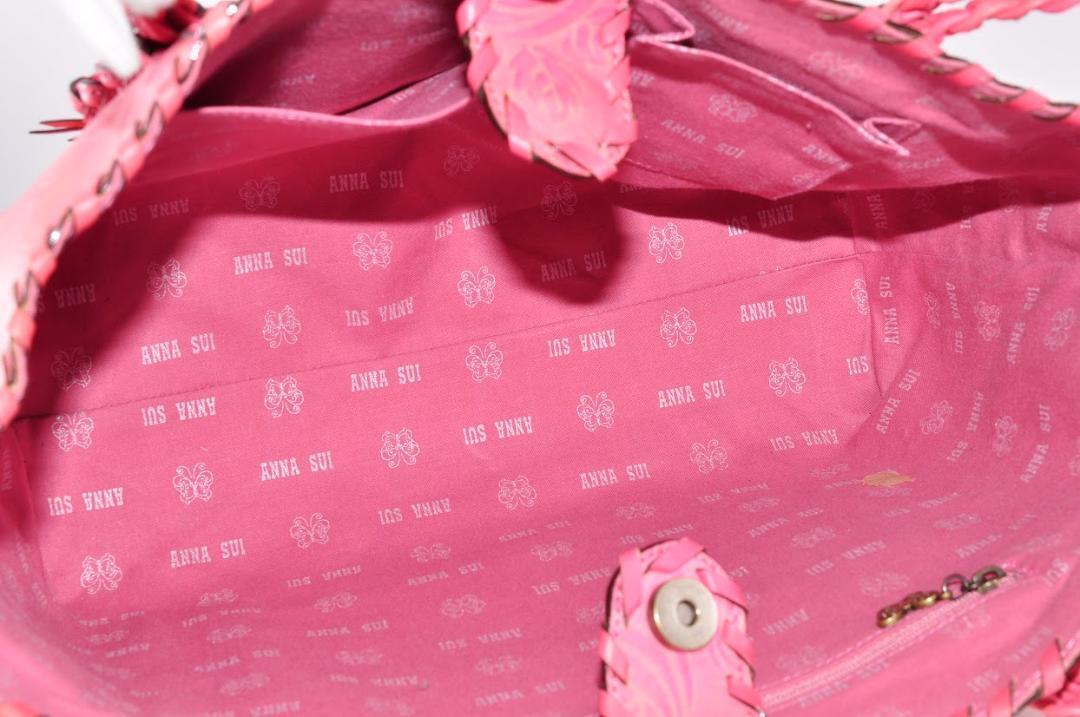 ANNA SUI アナスイ ローズ フラワー 花 ハンドバッグ 手さげかばん PVC レザー 革 ピンク レディース 女性 保存袋付き IM1227_画像9