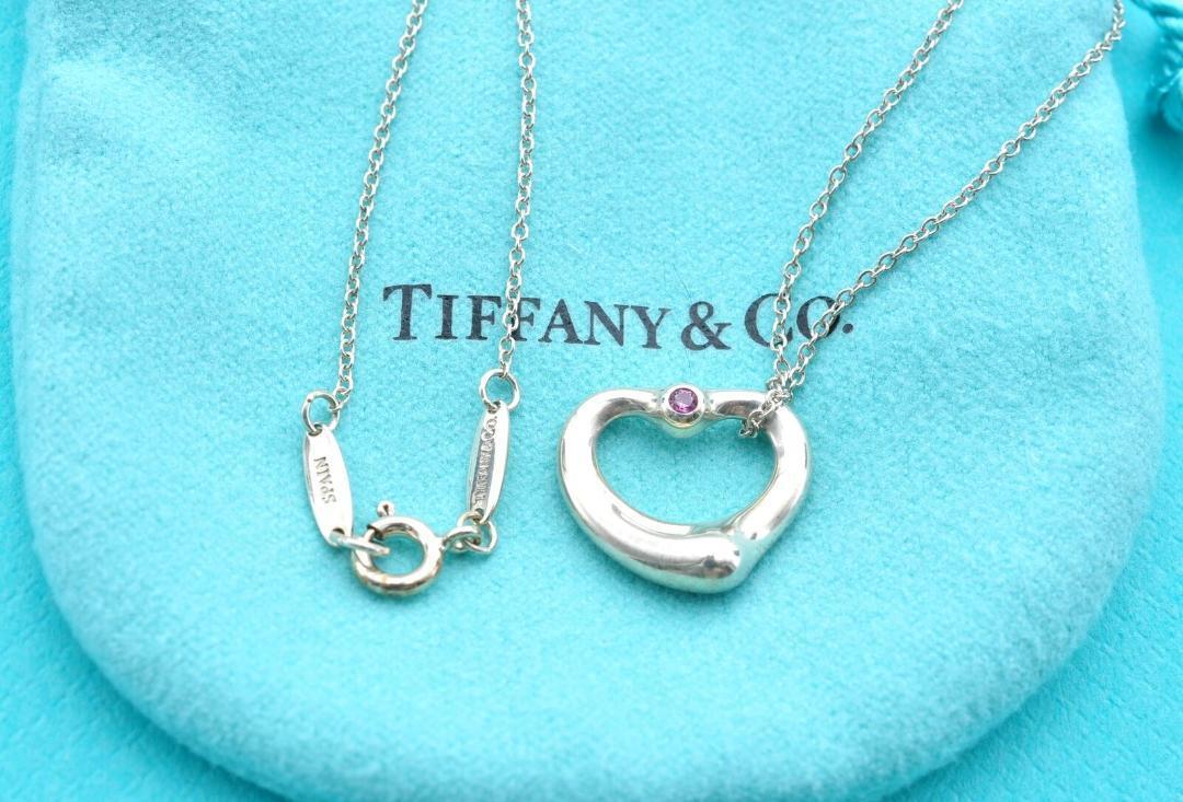 Tiffany & Co ティファニー オープンハート 1Pサファイア アクセサリー ネックレス スターリングシルバー925 銀 保存袋付き 10794