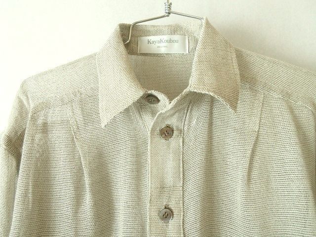 １）ハンドメイド・手織り麻綿のシャツ・薄い茶色・茶蝶貝_画像5