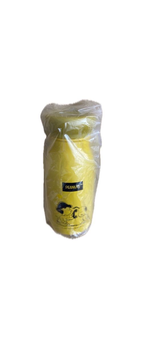 スヌーピー 真空構造ステンレスボトル & ポケット付ボトルホルダー 水筒 200ml 黄色 牛乳瓶型　イエロー