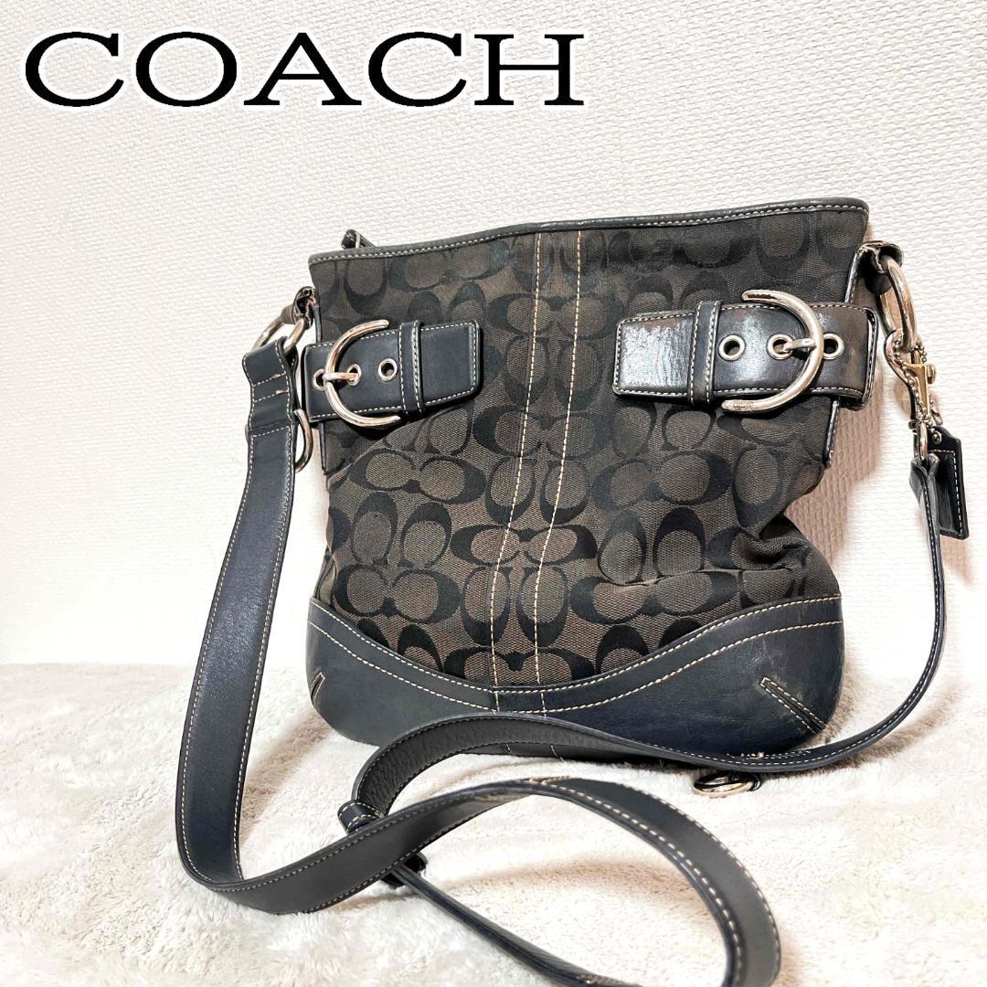 美品COACH コーチショルダーバッグハンドバッグ総柄シグネチャーブラック黒_画像1