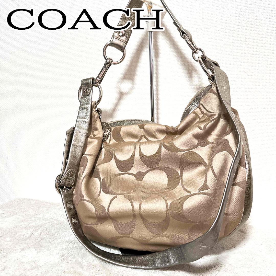 美品COACH コーチショルダーバッグハンドバッグゴールドシグネチャー総柄