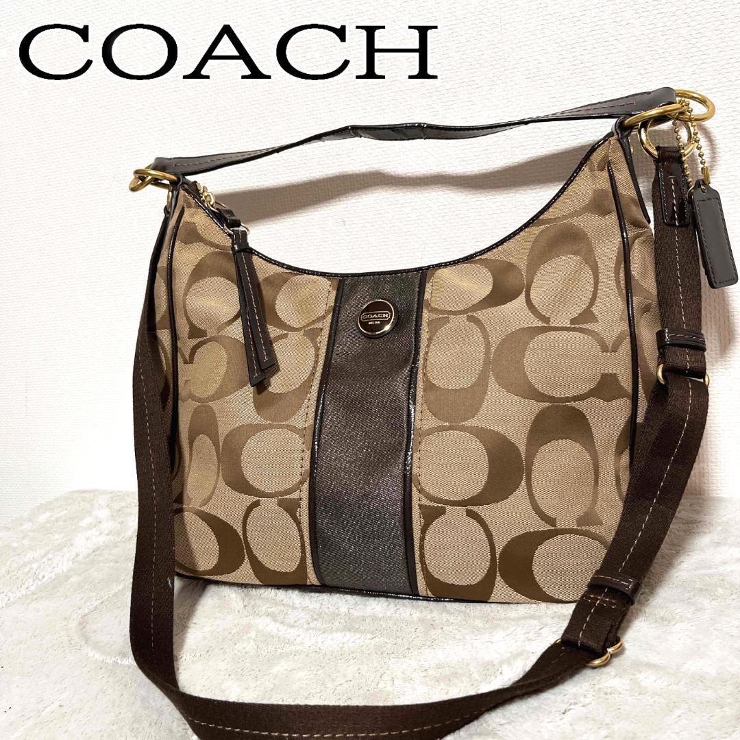 美品COACH コーチショルダーバッグハンドバッグブラウン茶シグネチャー 