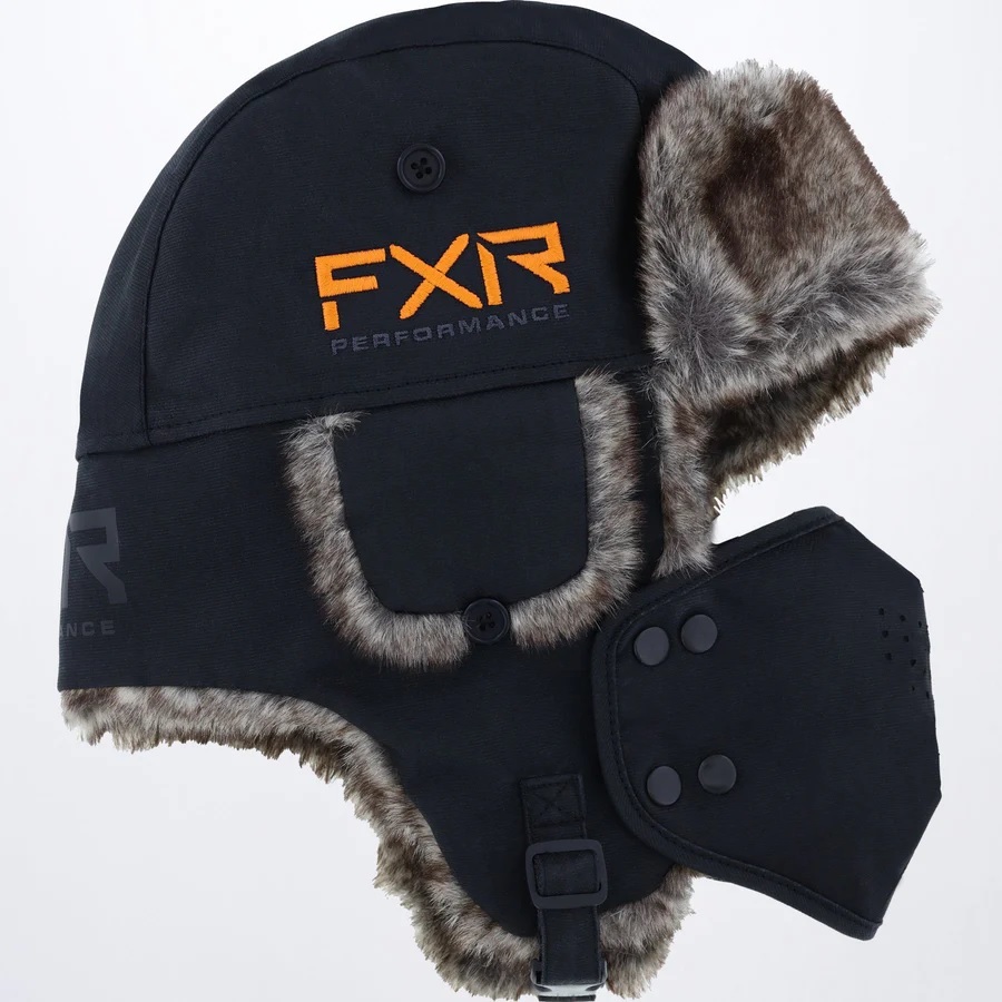 FXR Racing スノーモービル Trapper Hat トラッパー ハット 防寒 トローパーハット 黒/オレンジ Black/Orange L/XLサイズ ● 新品未使用
