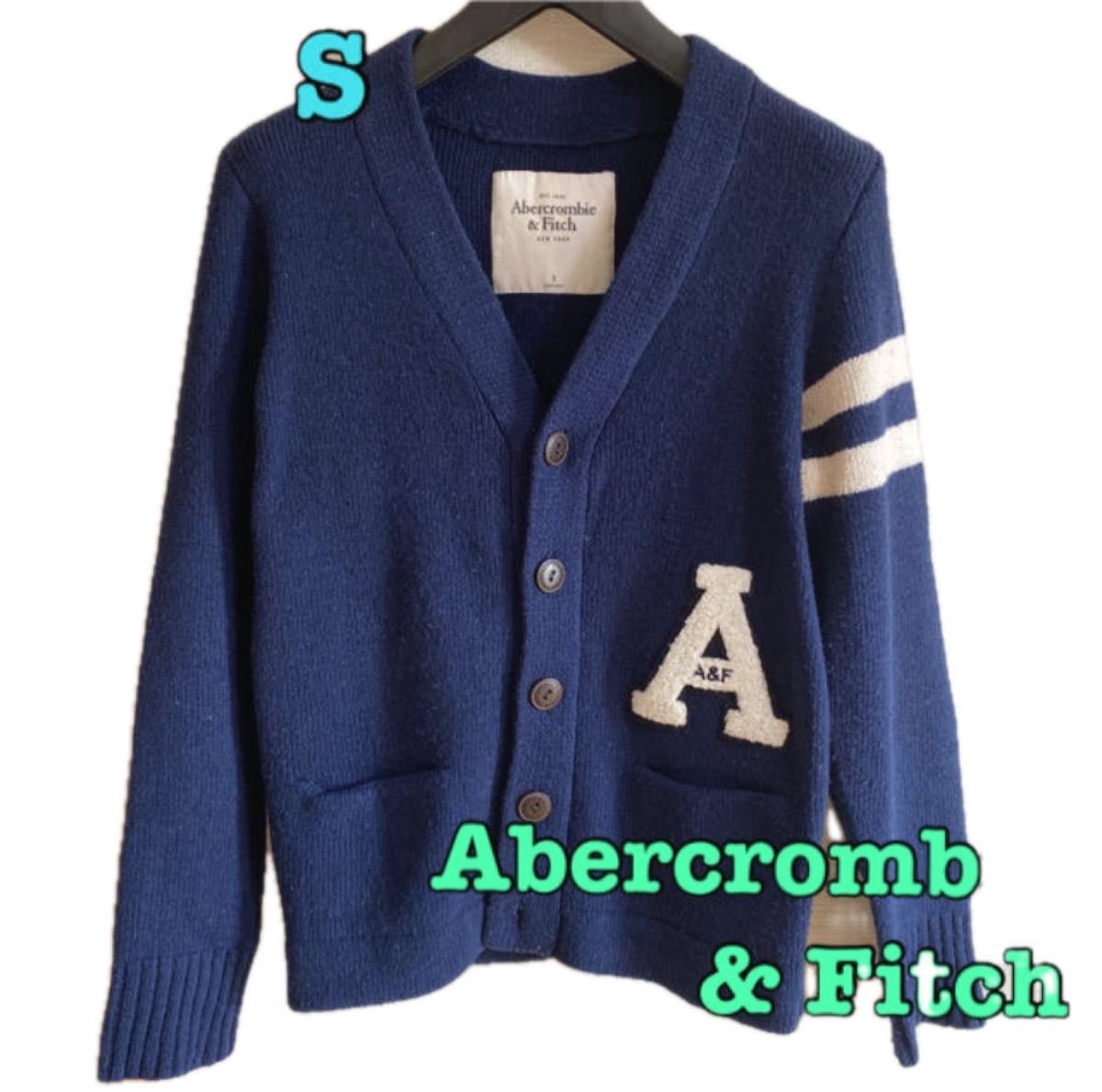 Abercrombie & Fitch カーディガン　S ネイビー(濃紺) ウール  カシミア ワンポイント　ワッペン セーター