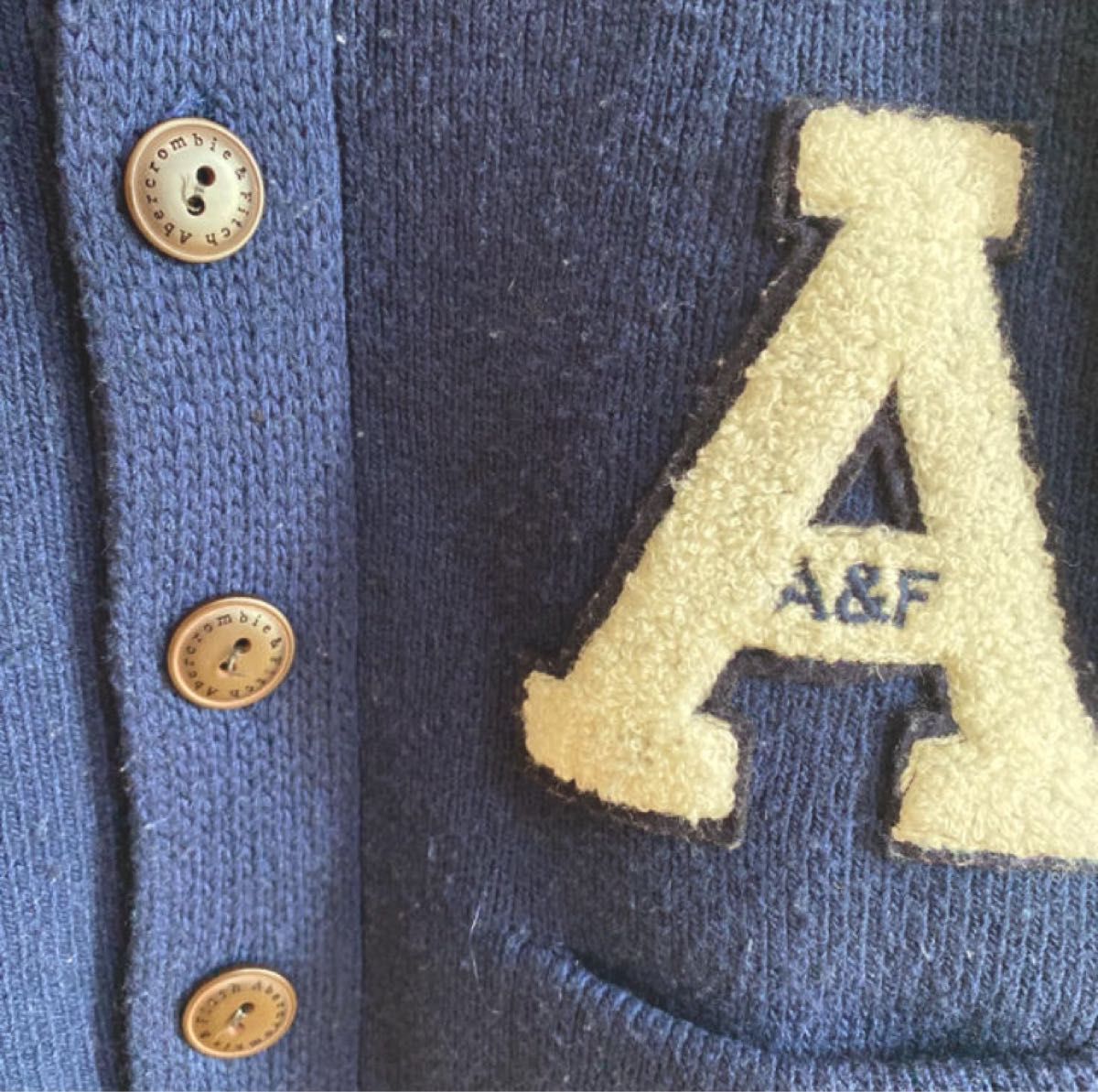 Abercrombie & Fitch カーディガン　S ネイビー(濃紺) ウール  カシミア ワンポイント　ワッペン セーター