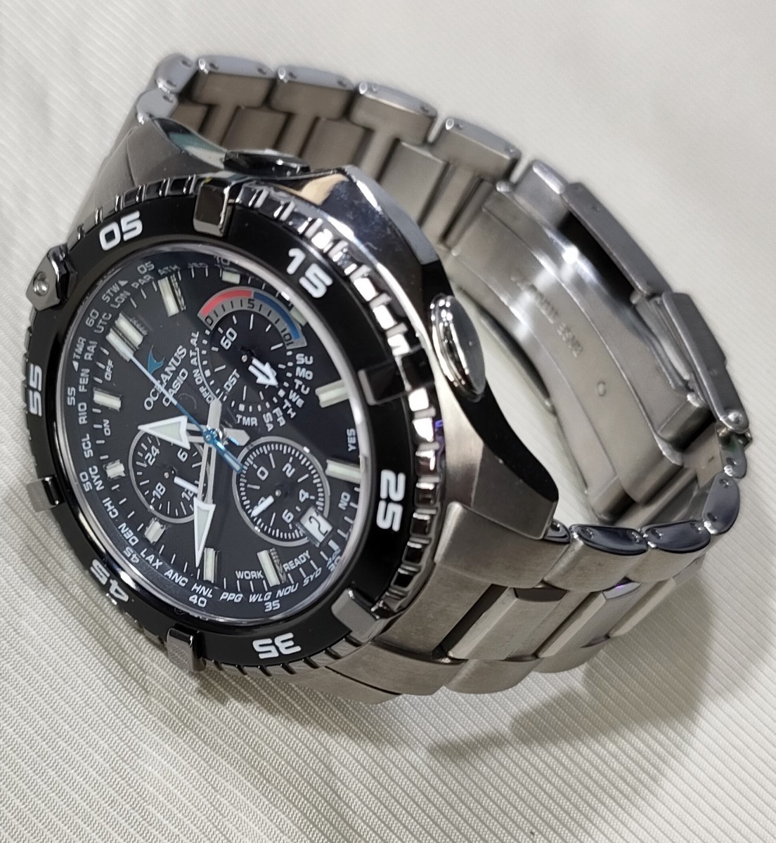 比較的状態良好 稼働品 CASIO OCEANUS CACHALOT 定価121,000円 電波ソーラー腕時計 OCW-P500 メンズ チタン オシアナス カシャロ_画像1