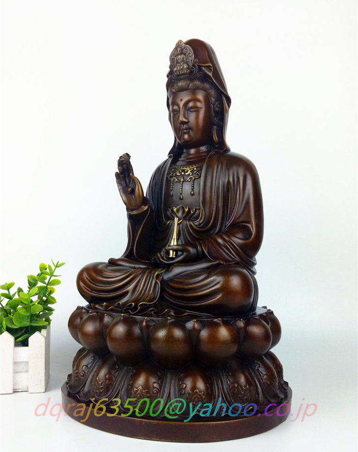 高品質★仏教美術 精密彫刻 仏像 観音菩薩座像 銅製 高さ30cm_画像2