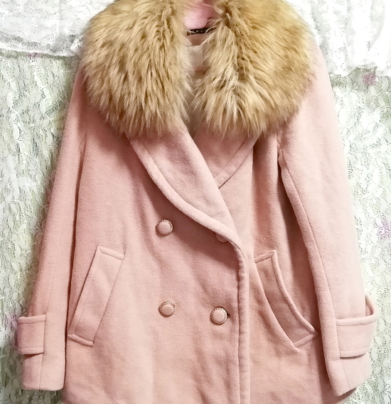 ピンクベージュ亜麻色ファーストールコート/外套/アウター Pink beige flax color fur stole coat mantle