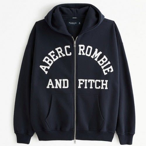 新品Abercrombie＆Fitchアバクロンビー&フィッチ メンズ LOGOジップアップ パーカーネイビー Mサイズ_画像2