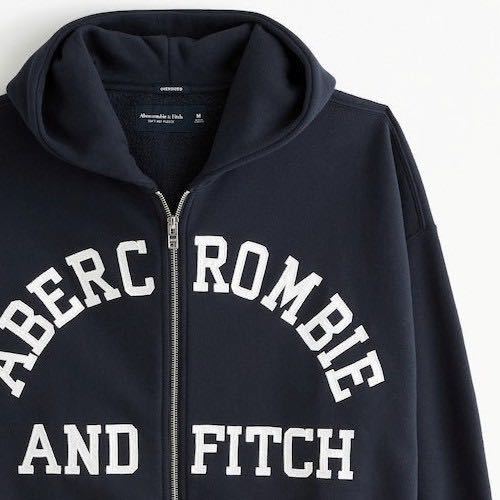 新品Abercrombie＆Fitchアバクロンビー&フィッチ メンズ LOGOジップアップ パーカーネイビー Mサイズ_画像1