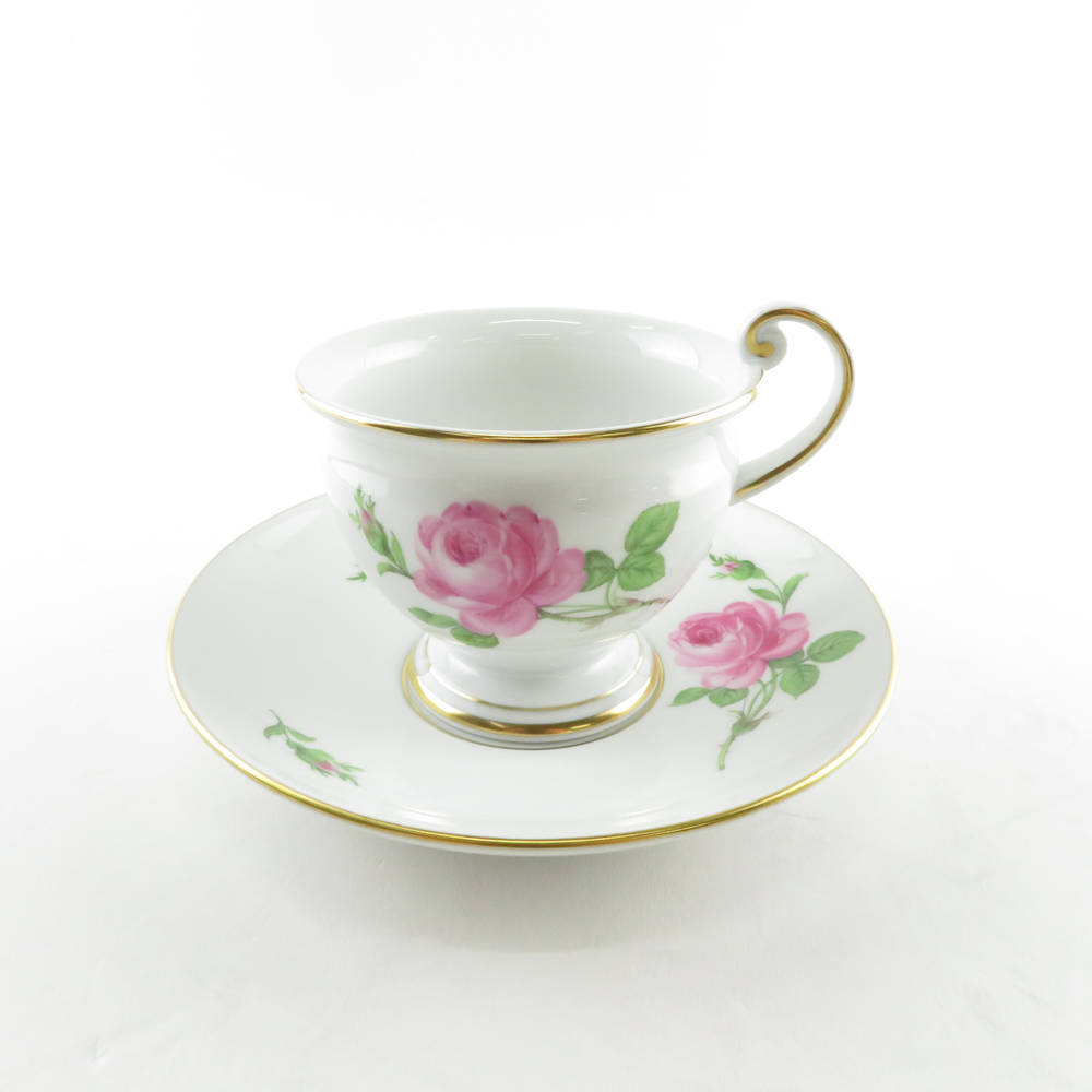 美品 MEISSEN マイセン ピンクローズ ティーカップ&ソーサー SY8472P